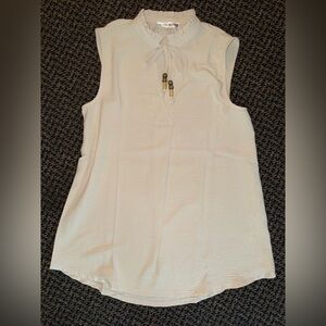NWOT Cream Tie Front Blouse with Mandarin Collar